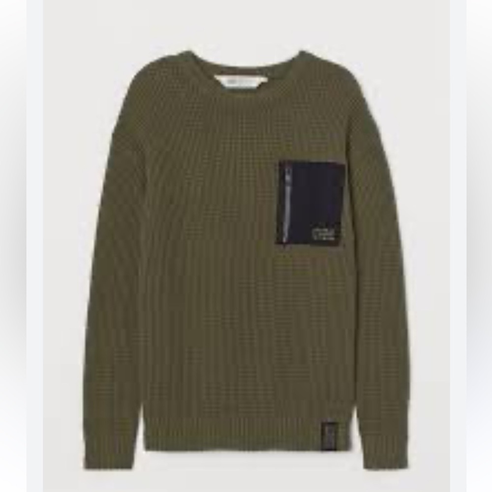 H&M Boys Sweater Size 12-14 Green Cable Knit Pullover Long Sleeves
